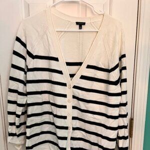 Cream with black striped cardigan